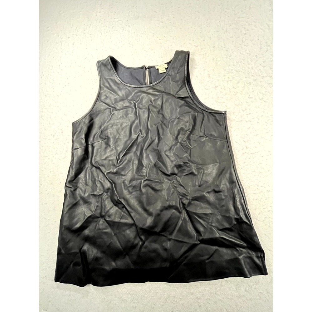 J Crew Faux Leather Tank Top Womens 4 Black Sleeveless Shell Keyhole Back Blouse